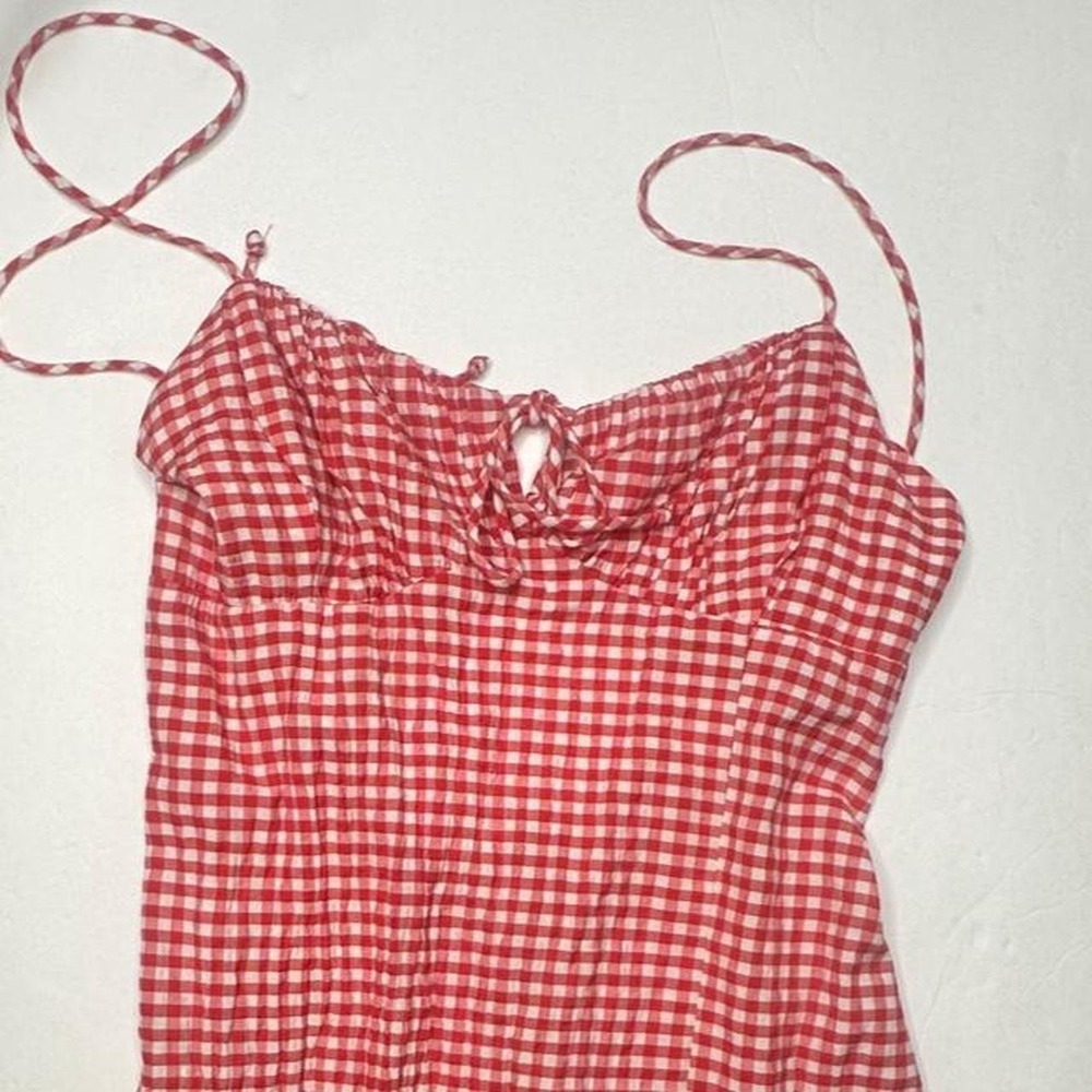Zara red gingham maxi dress with tie back detail